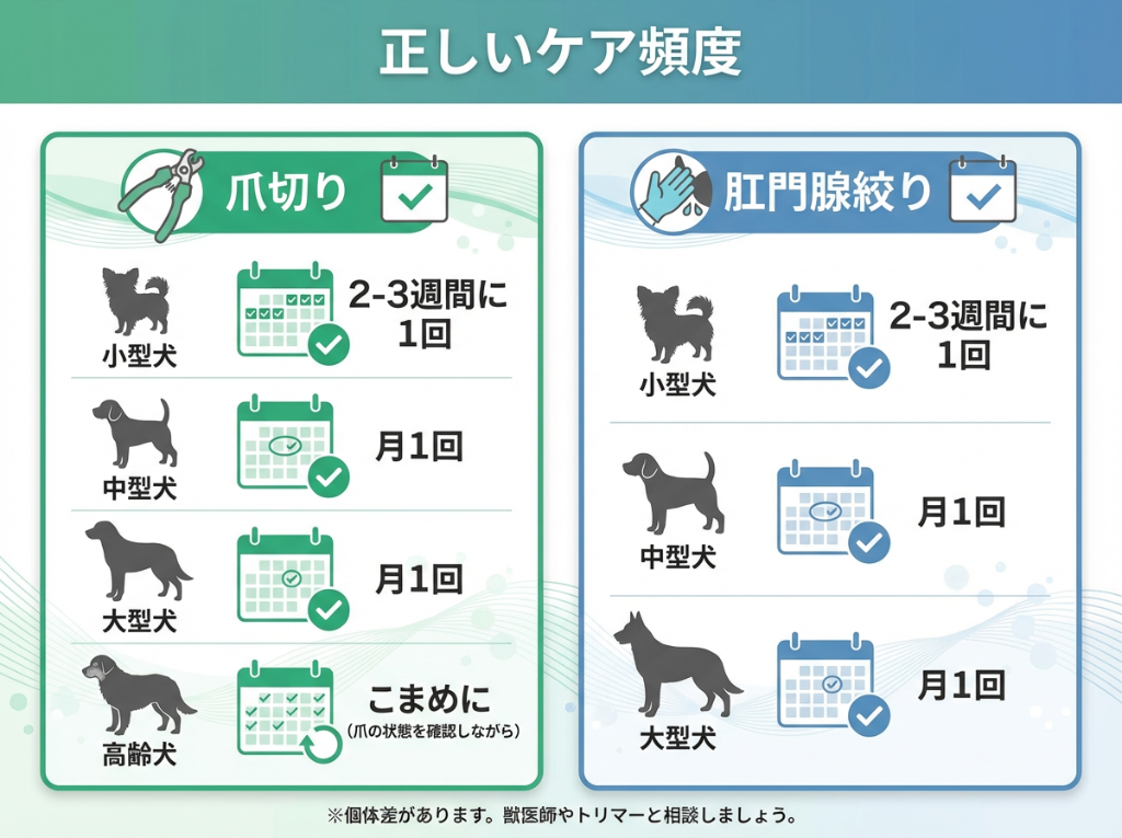 正しいケア頻度：爪切り・肛門腺絞り